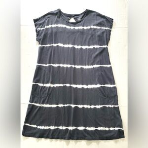 J.Jill Fit Tie Dye Knit Shirt Dress Pockets Gray White Athleisure Womens Size 1X